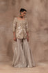 Rose gold opada silk jacket set with tissue gharara pants